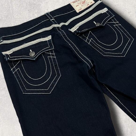 ★ True Religion (Ricky) Dark Straight-Leg Jeans w/ White Stitching ★ - Picture 2 of 8